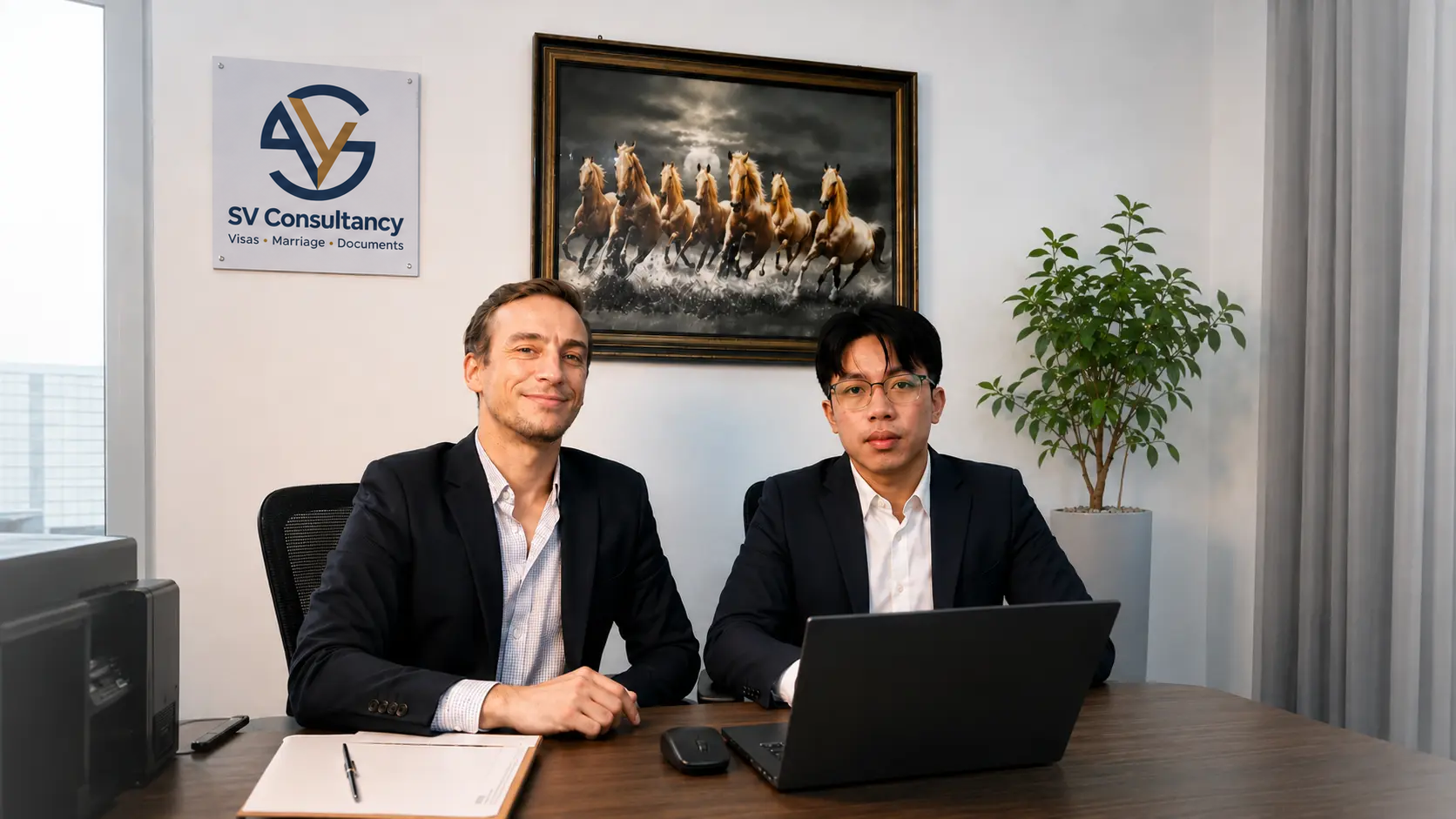 SV Consultancy team working with clients on documents in Vientiane